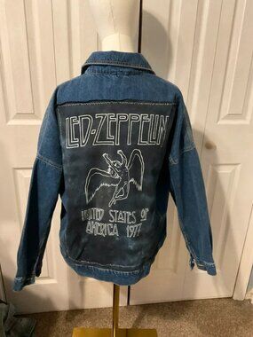 Led Zeppelin Upcycled Back Graphic on Large Denim Jacket